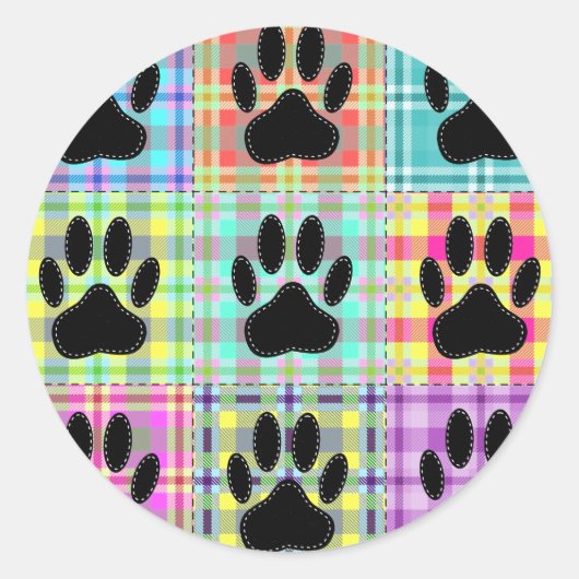 Dog Paw Pattern Quilt Ronde Sticker (Voorkant)