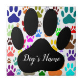 Dog Paw Pattern With Custom Name Ceramic Tile Tegeltje (Voorkant)