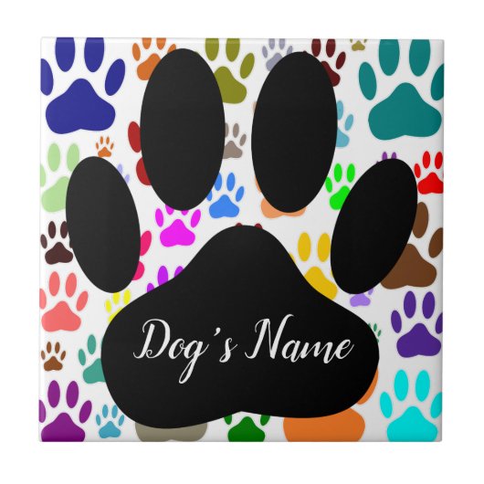 Dog Paw Pattern With Custom Name Ceramic Tile Tegeltje (Voorkant)