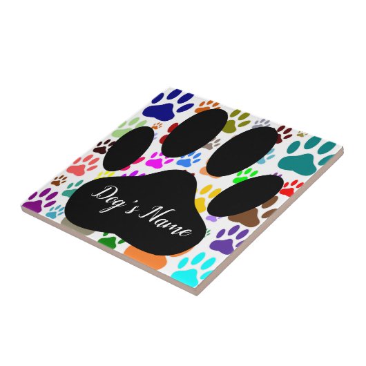 Dog Paw Pattern With Custom Name Ceramic Tile Tegeltje (Zijkant)