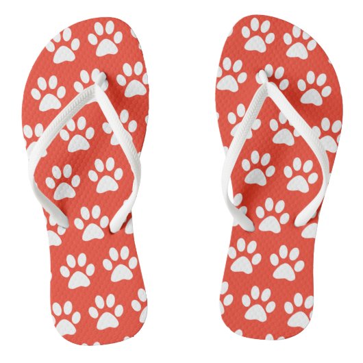 Dog Paw Prinkt Cute Fun Animal Pattern Red White Teenslippers (Voetbed)