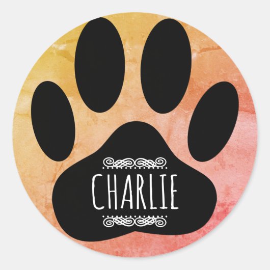 Dog Paw Print Aangepaste naam toevoegen Ronde Sticker (Voorkant)