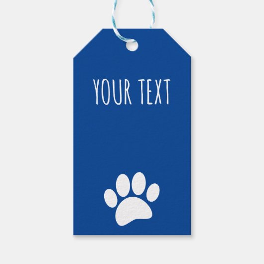 Dog Paw Print aangepaste tekst blauw Cadeaulabel (Voorkant)