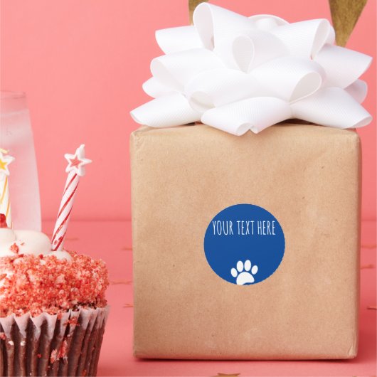 Dog Paw Print aangepaste tekst blauw Ronde Sticker (Feest)