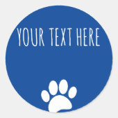 Dog Paw Print aangepaste tekst blauw Ronde Sticker (Voorkant)
