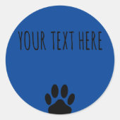 Dog Paw Print aangepaste tekst blauw Ronde Sticker (Voorkant)
