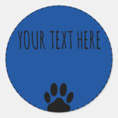 Dog Paw Print aangepaste tekst blauw Ronde Sticker (Voorkant)
