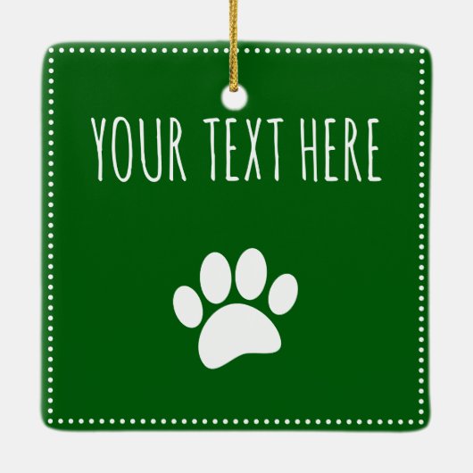 Dog Paw Print Aangepaste Tekst Groen Keramisch Ornament (Achterkant)