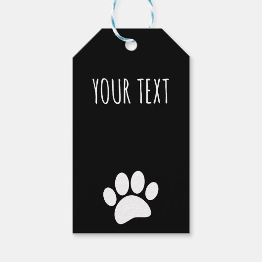 Dog Paw Print Aangepaste Tekst Zwart Cadeaulabel (Voorkant)