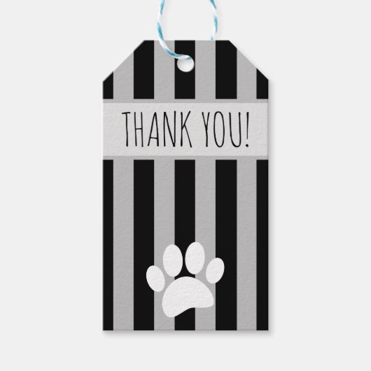 Dog Paw Print aangepaste tekst zwart en grijs Cadeaulabel (Voorkant)