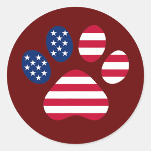 Dog Paw print American Flag USA Cute 4 juli Ronde Sticker