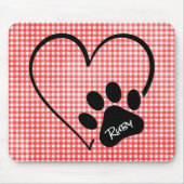Dog Paw Print and Heart op Gingham Muismat (Voorkant)