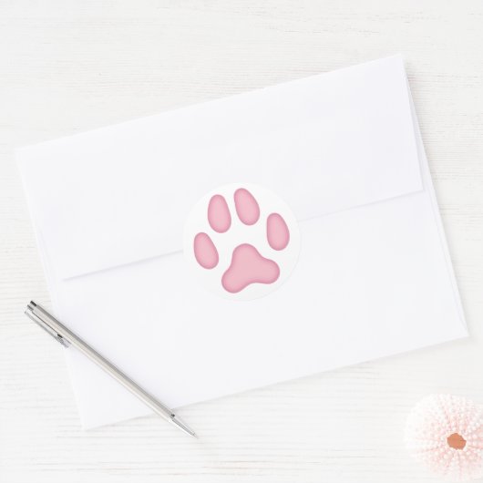 Dog Paw Print Animal (roze) Ronde Sticker (Envelop)