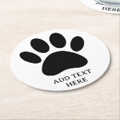 Dog Paw Print Art Zwart-wit Aangepaste tekst Ronde Kartonnen Onderzetter (Gebogen)