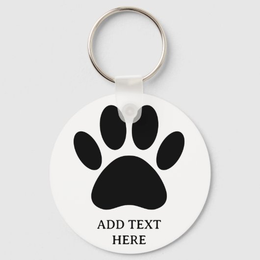 Dog Paw Print Art Zwart-wit Aangepaste tekst Sleutelhanger (Voorkant)