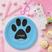 Dog Paw Print Blue Birthday Party Papieren Bordje (Feest)