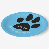 Dog Paw Print Blue Birthday Party Papieren Bordje (Gekanteld)