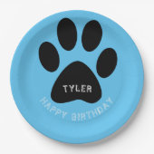 Dog Paw Print Blue Birthday Party Papieren Bordje (Voorkant)