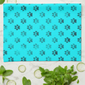 Dog Paw Print Blue Blauwgroen Aqua Background Meta Theedoek (Gevouwen)