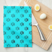 Dog Paw Print Blue Blauwgroen Aqua Background Meta Theedoek (Quarter Fold)