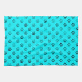 Dog Paw Print Blue Blauwgroen Aqua Background Meta Theedoek (Horizontaal)