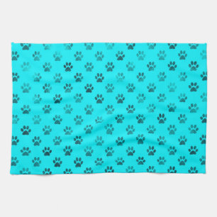 Dog Paw Print Blue Blauwgroen Aqua Background Meta Theedoek
