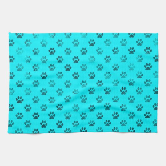 Dog Paw Print Blue Blauwgroen Aqua Background Meta Theedoek (Horizontaal)