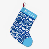 Dog Paw Print Blue Top Kerstmis stoppen Kleine Kerstsok (Voorkant (Hangend))