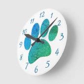 Dog Paw Print Cartoon Old Distressed Paper Print Ronde Klok (Hoek)