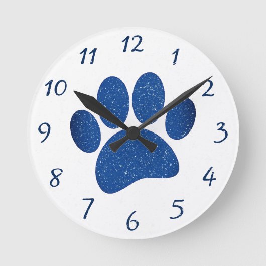 Dog Paw Print Cartoon Oud Papier Print Ronde Klok (Voorkant)