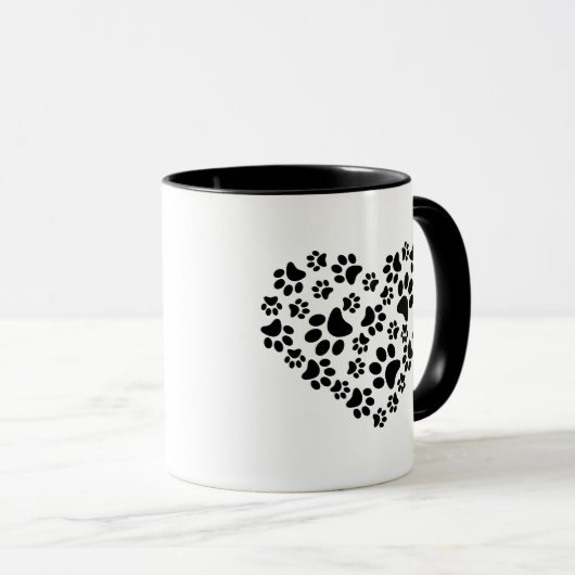 Dog Paw Print Coffee-Mok, Dog Paw Print Hart mok (Voorkant rechts)