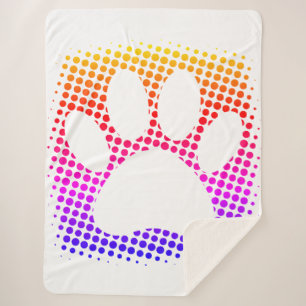 Dog Paw Print Colorful Halftone Background Sherpa Deken