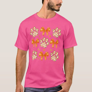 Dog Paw Print Coquette Bow Pompoen Herfstbladeren T-shirt