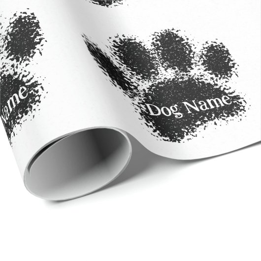 Dog Paw Print Custom Name Rubber Stamp Effect Cadeaupapier (Rol Hoek)