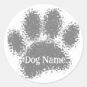 Dog Paw Print Custom Name Rubber Stamp Effect Ronde Sticker (Voorkant)