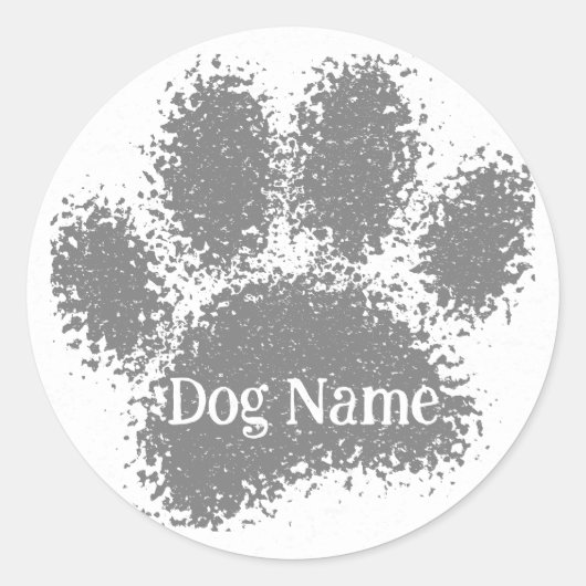 Dog Paw Print Custom Name Rubber Stamp Effect Ronde Sticker (Voorkant)