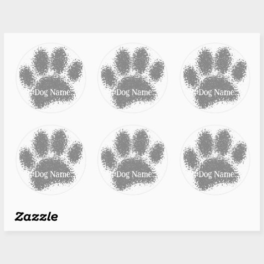 Dog Paw Print Custom Name Rubber Stamp Effect Ronde Sticker (Vel)