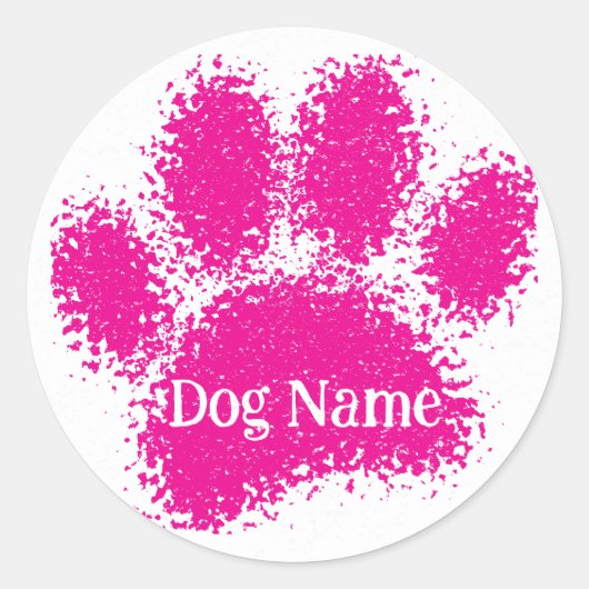 Dog Paw Print Custom Name Rubber Stamp Effect Ronde Sticker (Voorkant)