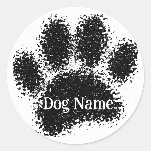 Dog Paw Print Custom Name Rubber Stamp Effect Ronde Sticker (Voorkant)