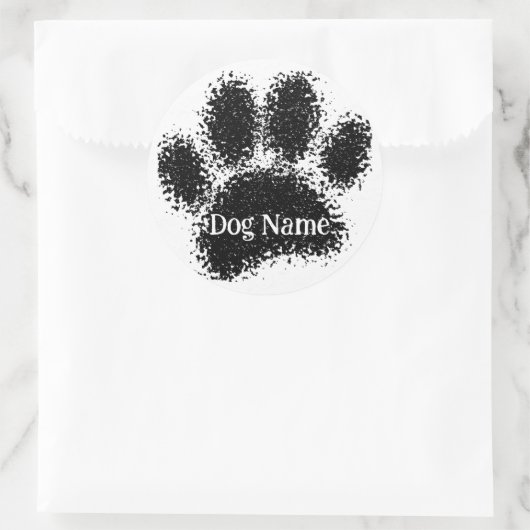 Dog Paw Print Custom Name Rubber Stamp Effect Ronde Sticker (Tas)