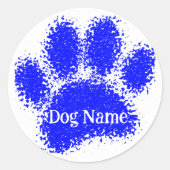 Dog Paw Print Custom Name Rubber Stamp Effect Ronde Sticker (Voorkant)