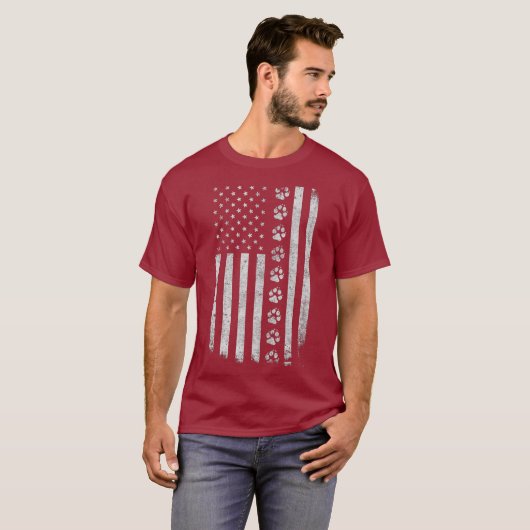 Dog Paw Print Distress American Flag Police T-shirt (Voorkant volledig)