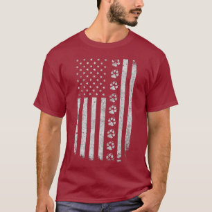 Dog Paw Print Distress American Flag Police T-shirt