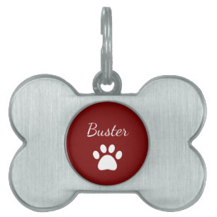 Dog Paw Print Eenvoudig Script Uniek Rood Huisdieren Naamplaatje