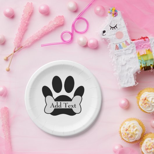 Dog Paw Print en Bone aangepaste tekst Papieren Bordje (Feest)