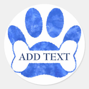Dog Paw Print en Bone Blue Waterverf Custom Ronde Sticker