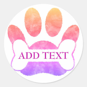 Dog Paw Print en Bone Kleurrijke Waterverf Custom Ronde Sticker