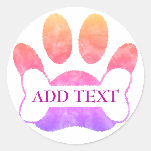 Dog Paw Print en Bone Kleurrijke Waterverf Custom Ronde Sticker (Voorkant)