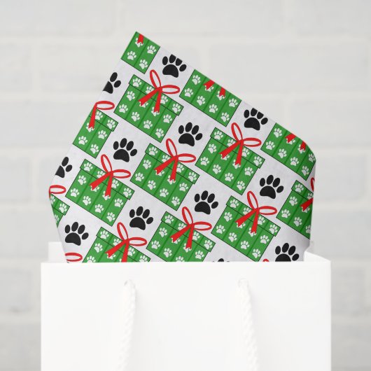 Dog Paw Print Gift Box Pattern Design Red Green Tissuepapier (Cadeauzakje)