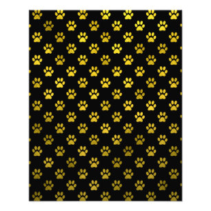 Dog Paw Print Gold Black Achtergrond Metallic Faux Foto Afdruk